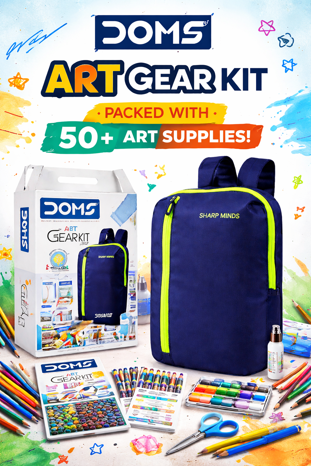 DOMS Art Gear Kit – Complete Kids Drawing & Coloring Set with Backpack