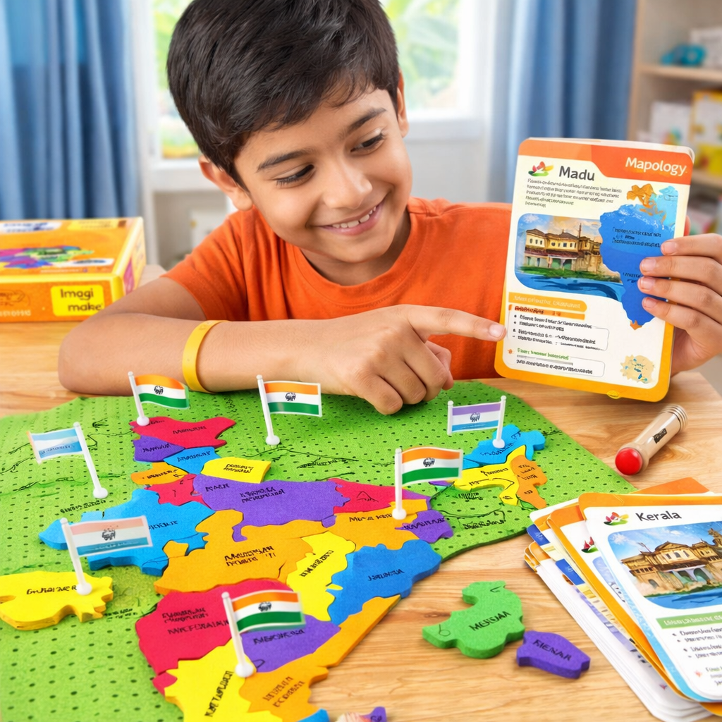 Mapology India Puzzle with Flags & Flashcards – Educational Learning Kit