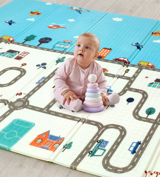 Cityscape Double Sided Water Proof Baby Floor Mat, Multicolor, Reversible Floor mats for Kids, Baby mats for Floor, Crawling Baby, Extra Large Size, 6'5" x 4'10" (195.5cmx147cm), 0.8cm Thick