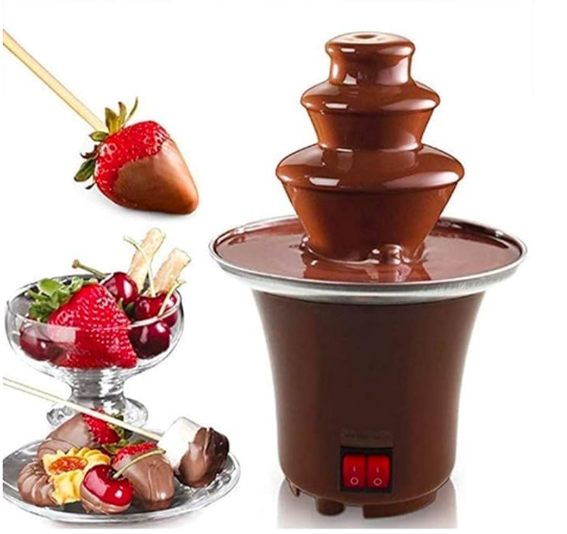 Chocolate Fondue Fountain, Easy to Assemble 3 Layers Creative Design Electric Mini Chocolate Melt with Heating Machine for Household Birthday Party, Home & resturant - Brown Color