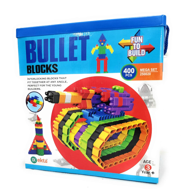 EKTA Bullet Block Game 400Pcs (Fun to Build) Interactive Block That Fits at Any Angle+Inspiration Booklet Inside-(Made in India),Multi