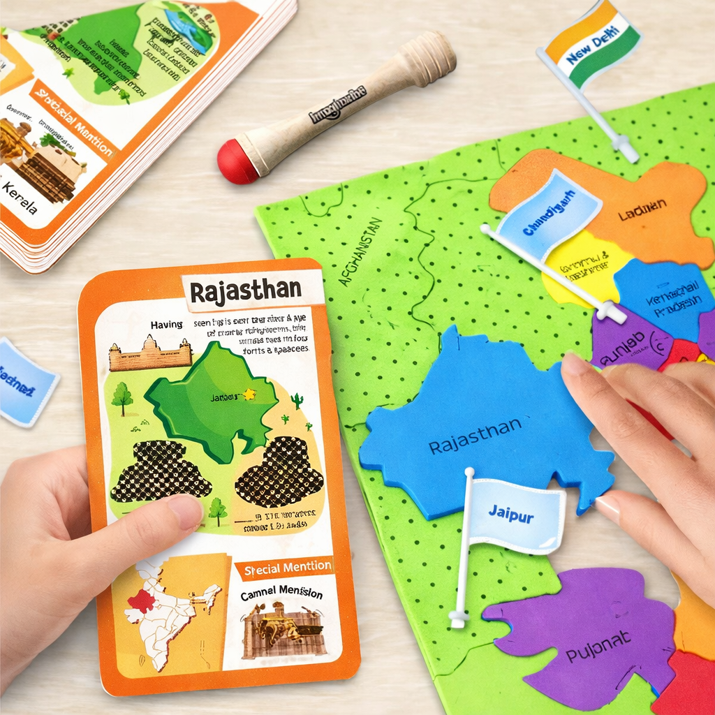 Mapology India Puzzle with Flags & Flashcards – Educational Learning Kit